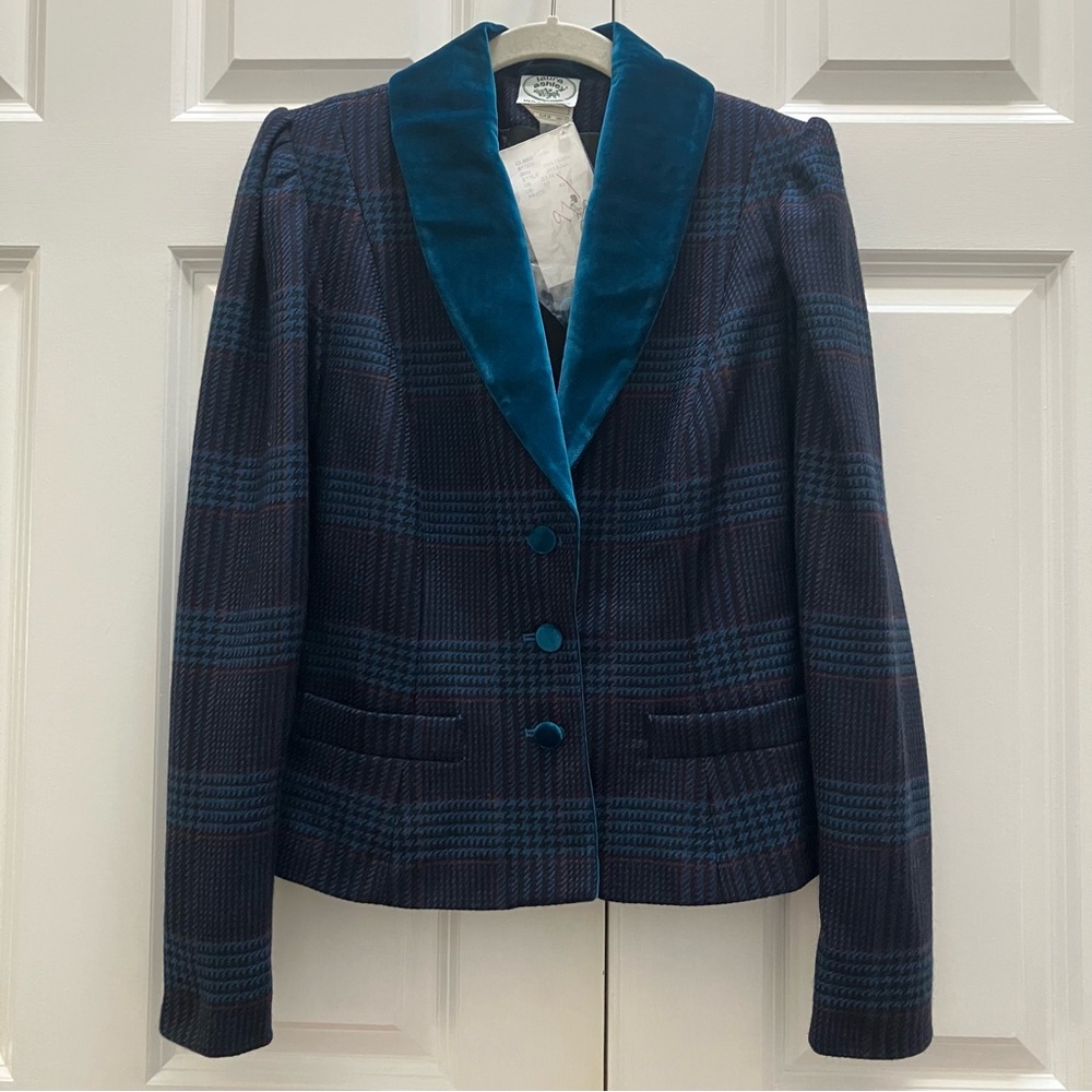 NWT Laura Ashley 80s Vintage Riding Jacket Blazer Wool Velvet Puff Sleeve 8 S